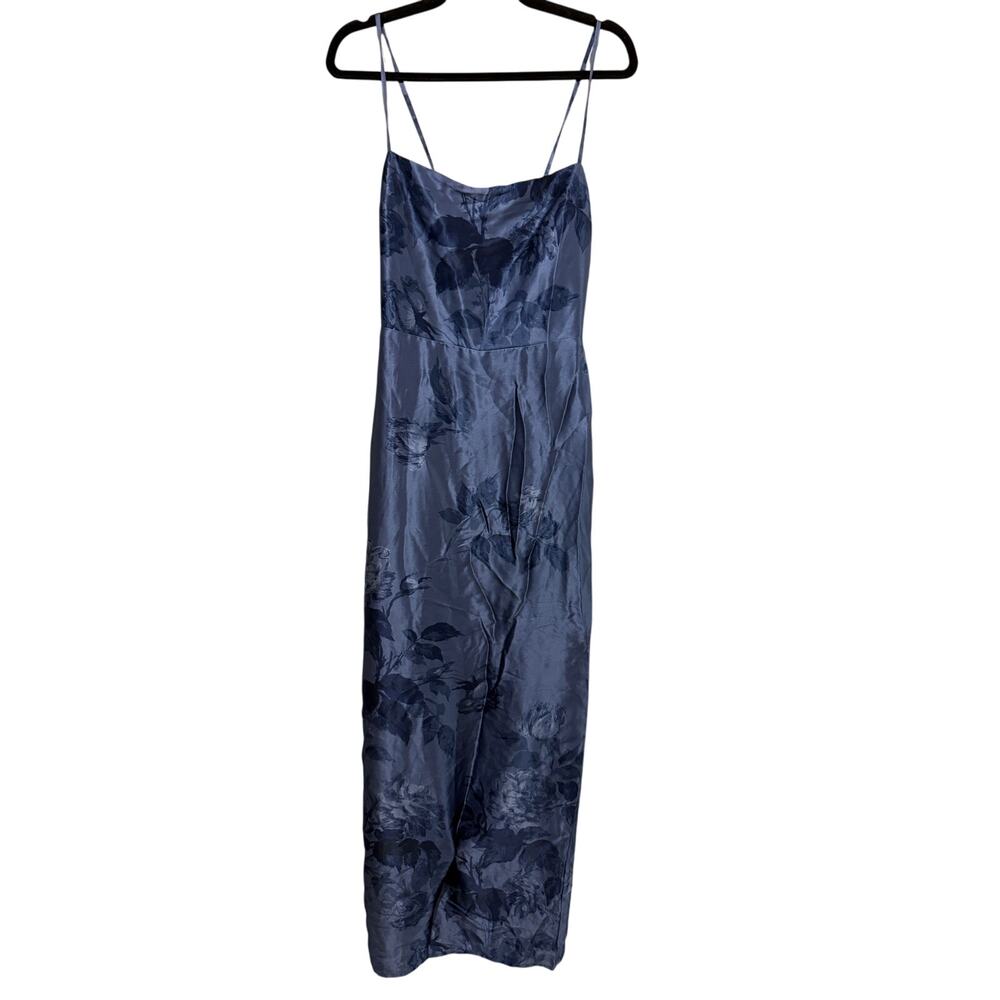 New Reformation Frankie Floral Silk Maxi Dress Trieste Border Blue - Picture 2 of 4